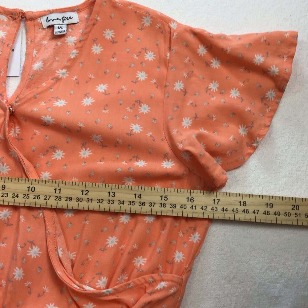Love Fire Peach Orange Floral Print Wrap-Style Midi Romper Dress Large - Picture 9 of 11